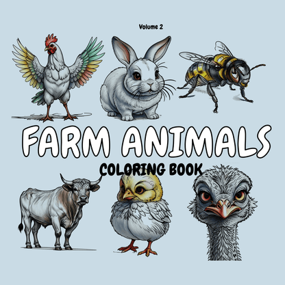 FARM ANIMALS - Print-ready PDF Coloring Book with 91 High-Quality images of Cute Farm Animals