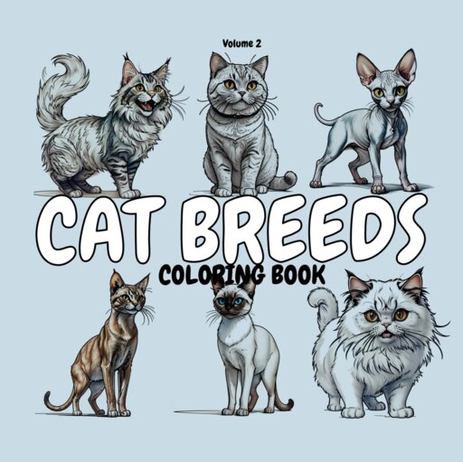 CAT BREEDS - Print-ready PDF Coloring Book with 75 High-Quality images of Cute Cats